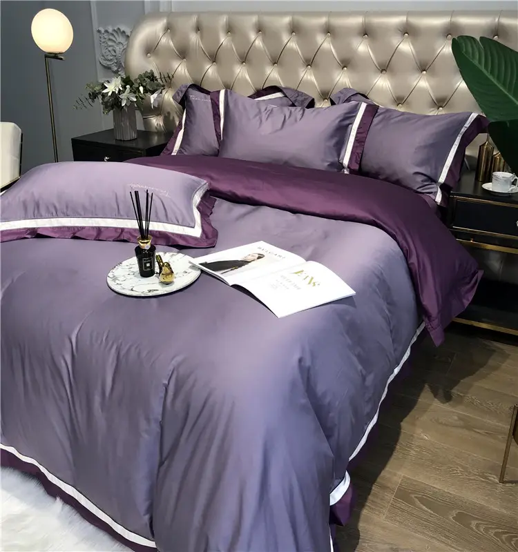 Latest Products 2022 Pure Purple Comforter Set Egyptian Cotton Duvet cover Set Bedding