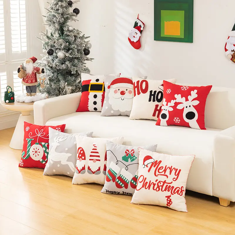 Fundas de cojines para silla de terciopelo de Navidad, cojín redondo, cojín decorativo para el hogar, almohada de suelo de 18 pulgadas