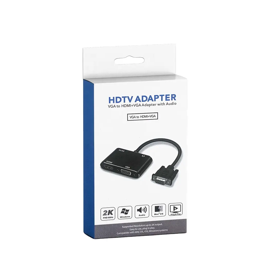 Adaptador vga para hdmi, monitor duplo conversor de vídeo macho para fêmea para computador portátil suporte de áudio para porta hdmi