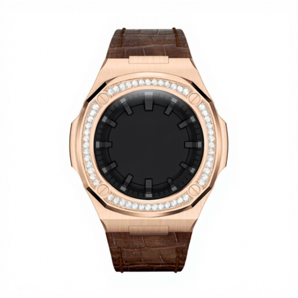 Rose gold case+ brown leather band