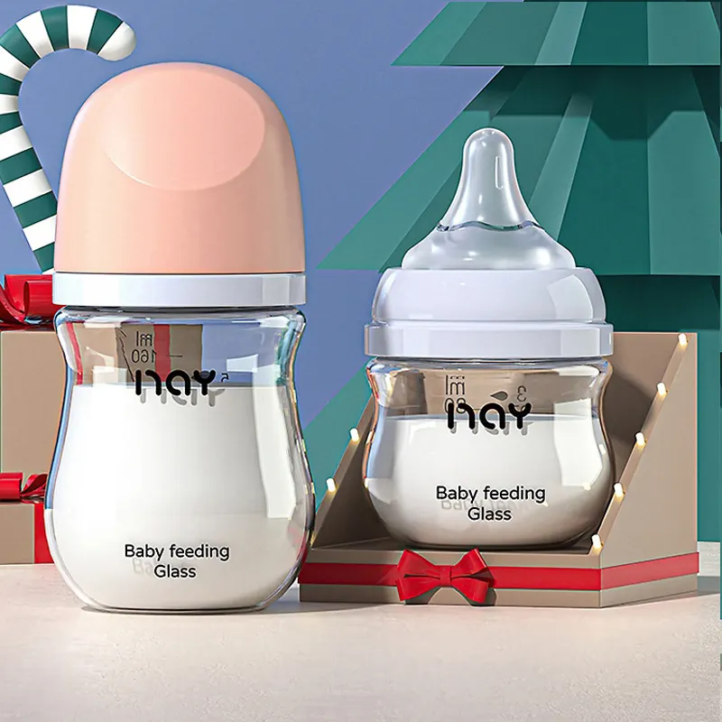 New Arrival Anti fall Baby Bottle Wide Neck Glass Feeding Bottle for Newborn Baby