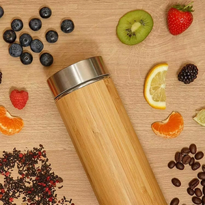 Đôi Tường Sinh Thái Thân Thiện Với Chất Lượng Tốt Nhất Tre Bìa Cách Điện Chai Nước Chân Không Bình Trà Infuser Cốc Cốc Cốc Thép Không Gỉ - Product Image 1