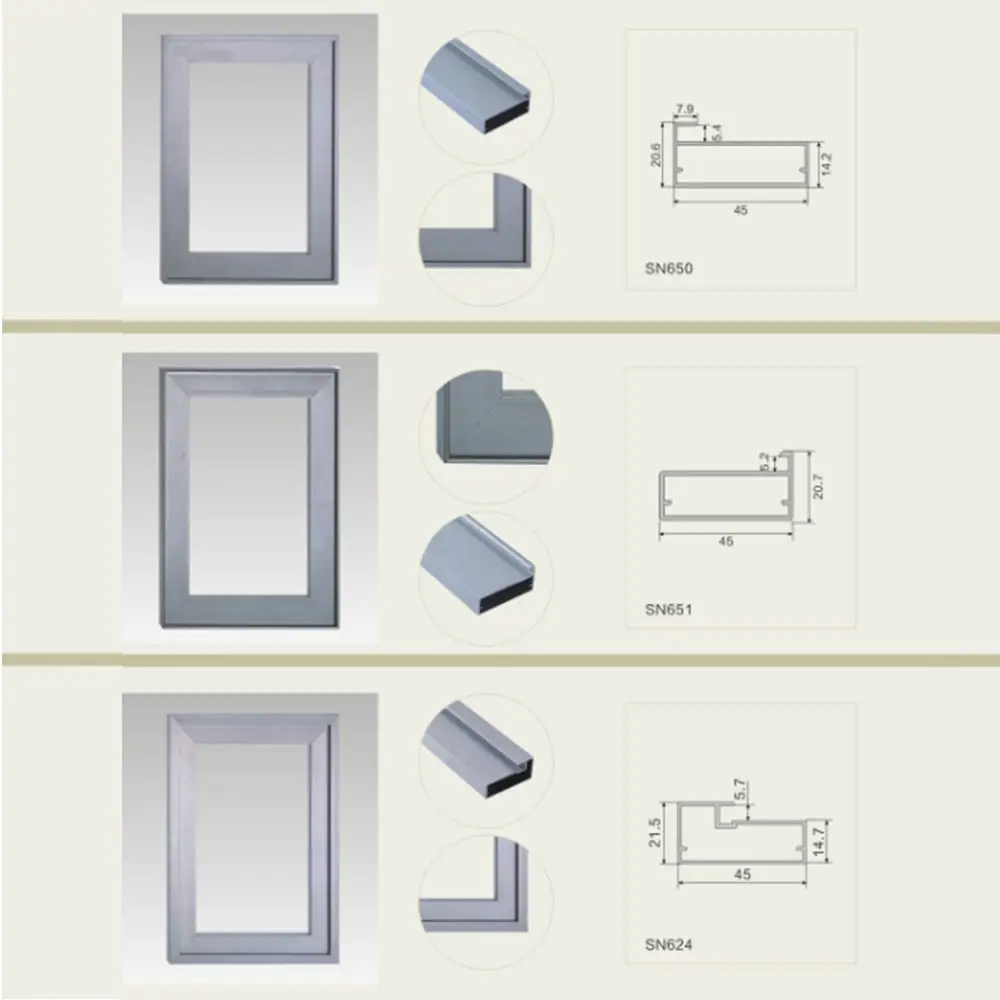 6063 Anodized 195x67 door cabinet glass Kitchen Aluminum Profile Kitchen Cabinet Aluminium Profile Extruded Aluminium Profiles