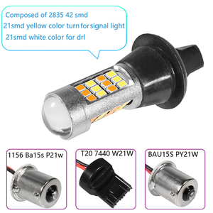 T20 W21W P21W PY21W LED sinyal lambası DRL Canbus hiçbir hata 1157 1156 Ba15s çift renkli LED araba ışık beyaz Amber - Product Image 4