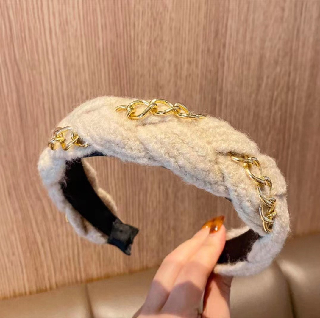 9 Knitted Chain Braided Headband Milk Tea Color