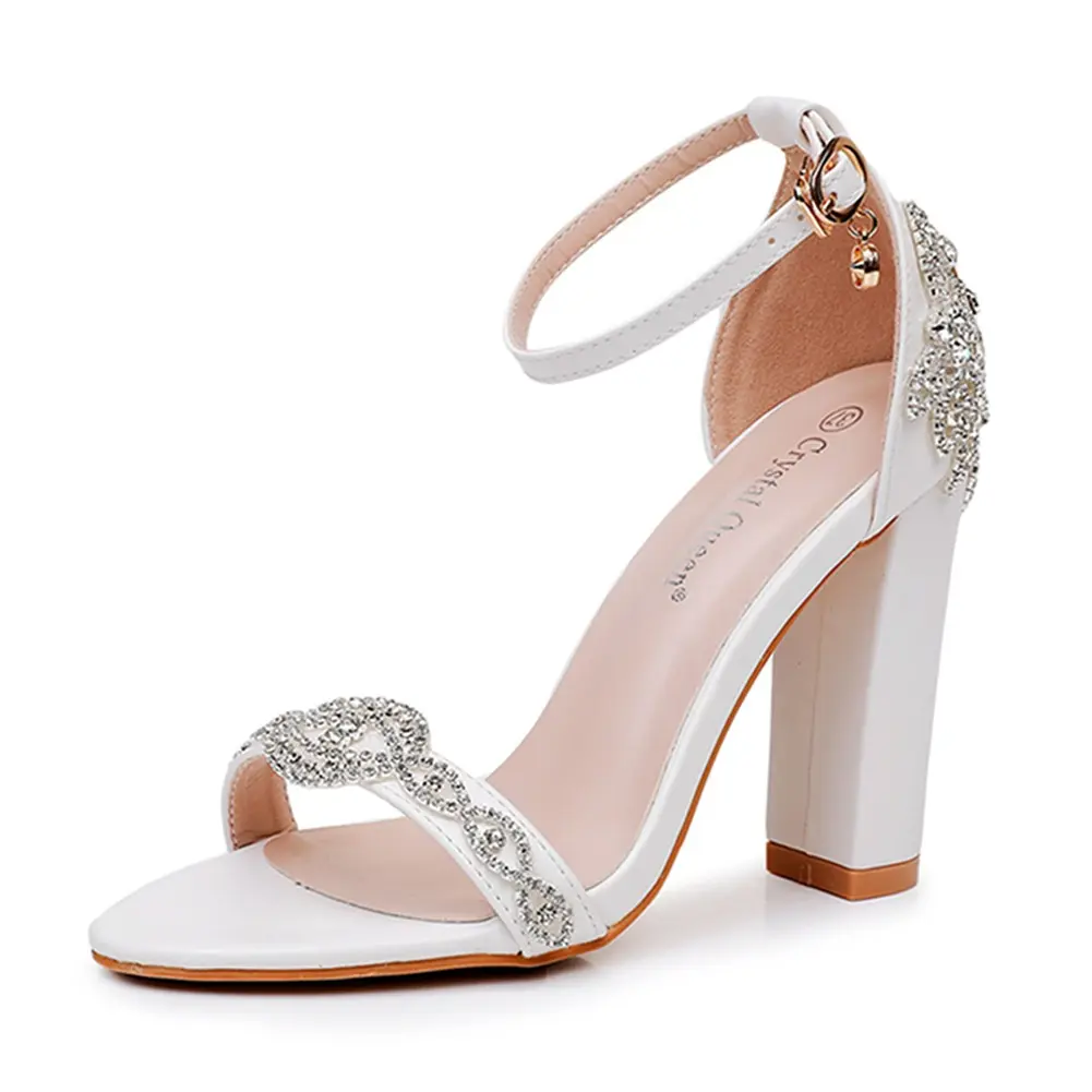Женские туфли, новые стили, 2024 на высоком каблуке, оптовая продажа, свадебные туфли на квадратном каблуке для невесты, белые