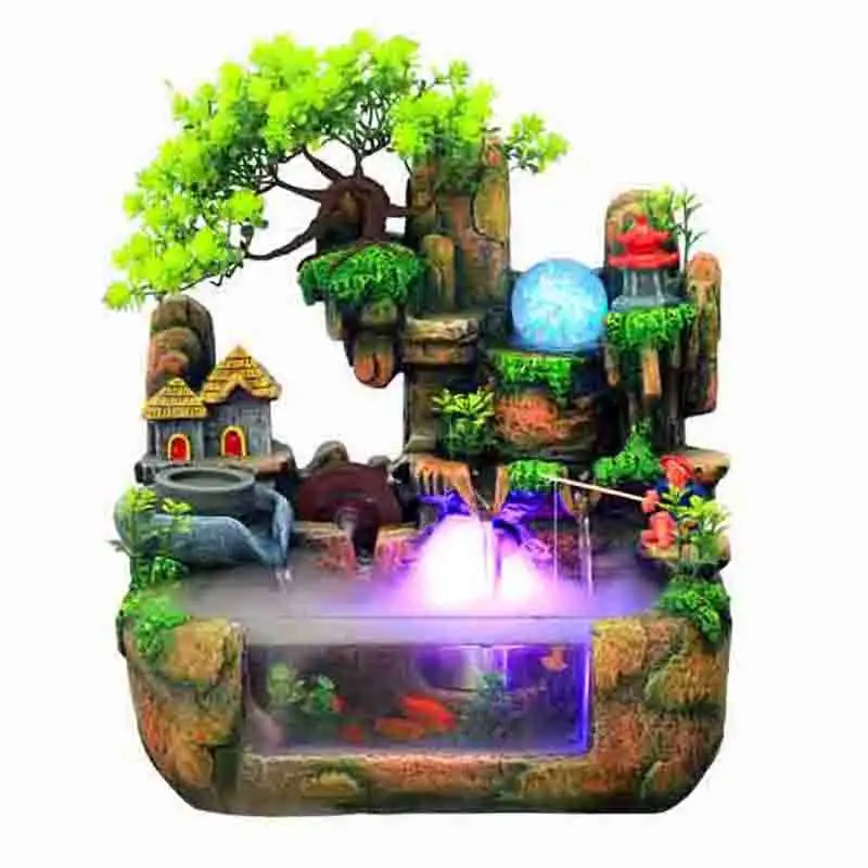 Ywbeyond Table Desk Office Home Decoration Rockery Fish Jar Resin Artificial Indoor Water Fountain Waterfall