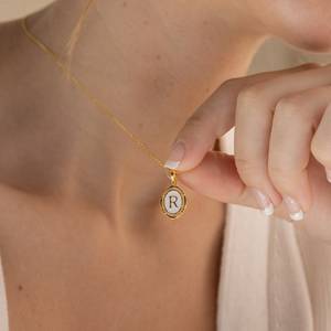 Vòng Cổ Chữ Cái Đầu Bằng Thép Không Gỉ 18K Mạ Vàng Mới 2022 Dây Chuyền Vàng Vòng Cổ Mặt Dây Chuyền Hình Bầu Dục 26 Giọt Dầu - Product Image 1