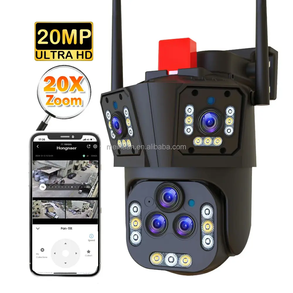 كاميرا أمن منزلية IPC360 عالية الجودة 20 ميجا بيكسل 5 عدسات وتكبير 20 مرة لاسلكية للأماكن الخارجية تعمل بالواي فاي CCTV IP كاميرا 360 PTZ للأماكن الخارجية تعمل بالواي فاي