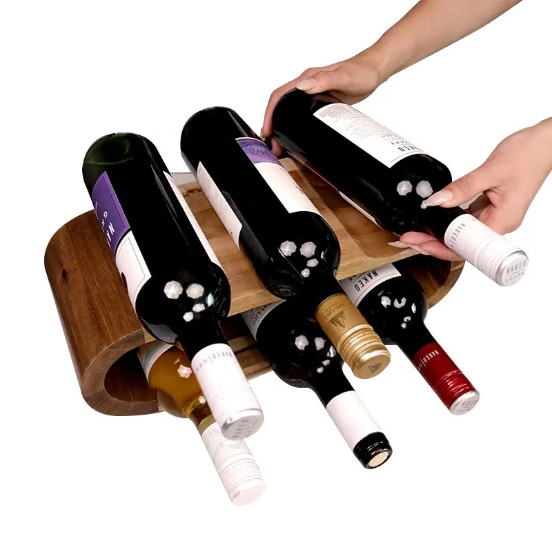 Basso MOQ Top 6 organizzatore di conservazione del vino da banco porta bottiglie di vino portabottiglie in legno con 4 imbottiture in Silicone