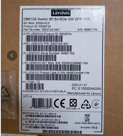 Lenovo Thinksystem DB610S Gen 6 Fc San Switch Met 8 Poorten Licentie 8X16G Swl Sfp Transceiver