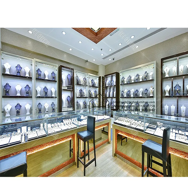 Exhibición de Joyería Moderna, escaparate de joyería, Mostrador de vidrio, tienda de joyería, muebles, sala de exposición
