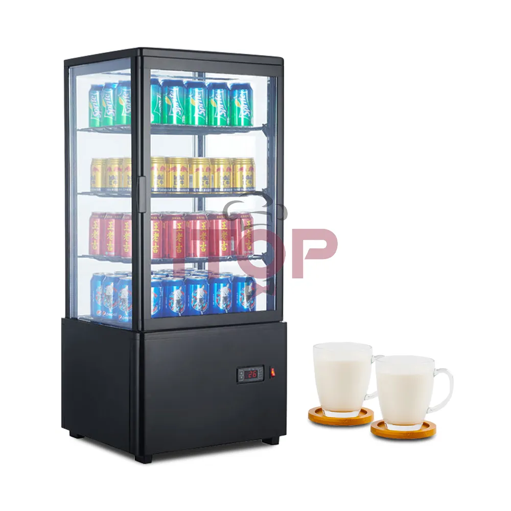 ตู้เย็นแสดงผล4ประตูเชิงพาณิชย์ตู้เย็นแก้วเคียงข้างสำหรับดื่มเค้กช็อกโกแลต