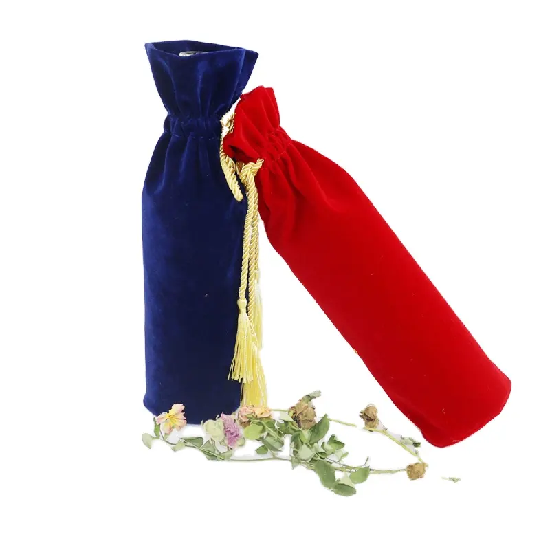 Botella de vino de terciopelo Bolsa con cordón Bolsas de regalo ecológicas Botella de champán Bolsas de embalaje de vino de terciopelo