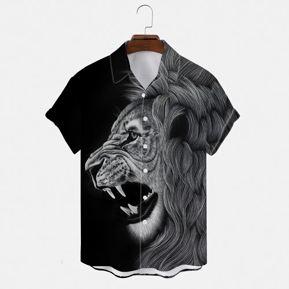 Camisetas simples y modernas con estampado de León para adolescentes, camisas negras de comercio exterior, novedad de 2022