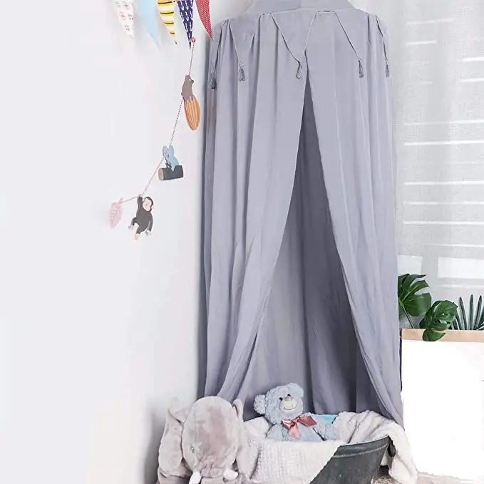 Moustiquaire en dentelle grise à pendentif pour lit de bébé, tente de jeu Unique, dôme rond