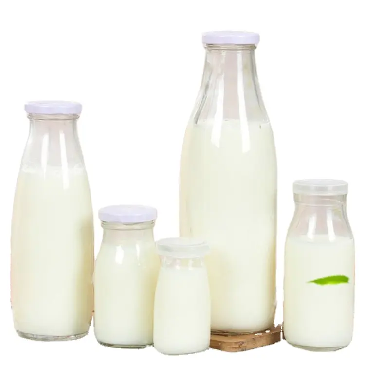 Botella de leche de cristal para bebidas, 300ml, 1 litro, 1000ml, con impresión a color