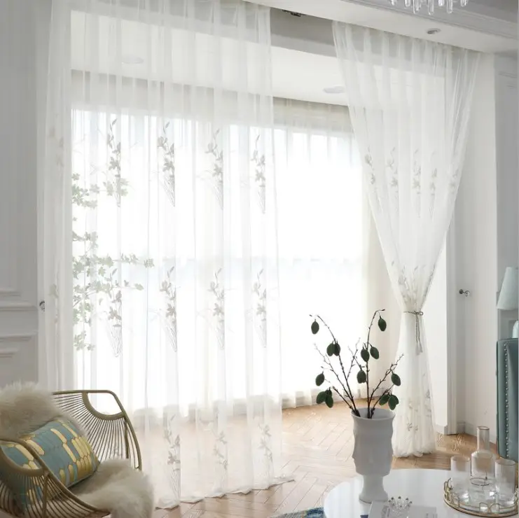 Bonfull Hot Selling Blumen stickerei Transparente Vorhänge Blumen stickerei Fenster Voile Vorhang Vorhänge für Wohnzimmer