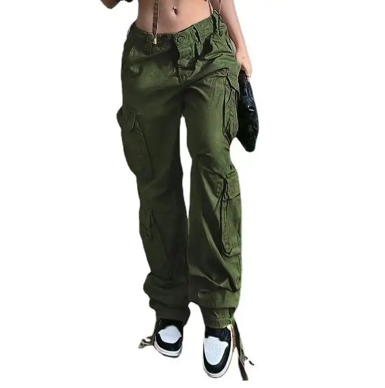 Pantalones cargo de alta calidad para mujer, pantalones de color sólido con bolsillos, ropa de calle al por mayor