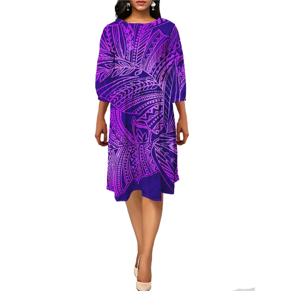 Nuovi arrivi 2023 abito da donna elegante con scollatura a manica Midi abito polinesiano stile tribale Plus Size abito da sera
