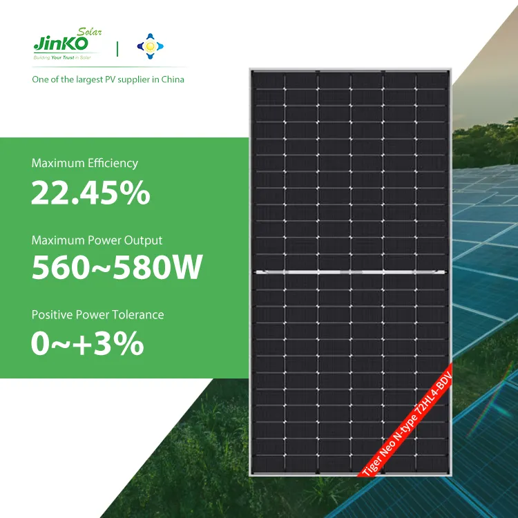 Jinko Panel Setengah Potong Tipe N Solares Fotogtaicos 560W 565W 570W 575W 580 Watt Pannelli Panel Surya Kaca Ganda Biaya