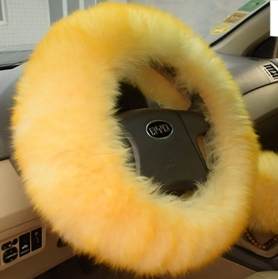 Capa para volante de pele de carneiro, acessório automotivo luxuoso 100% lã
