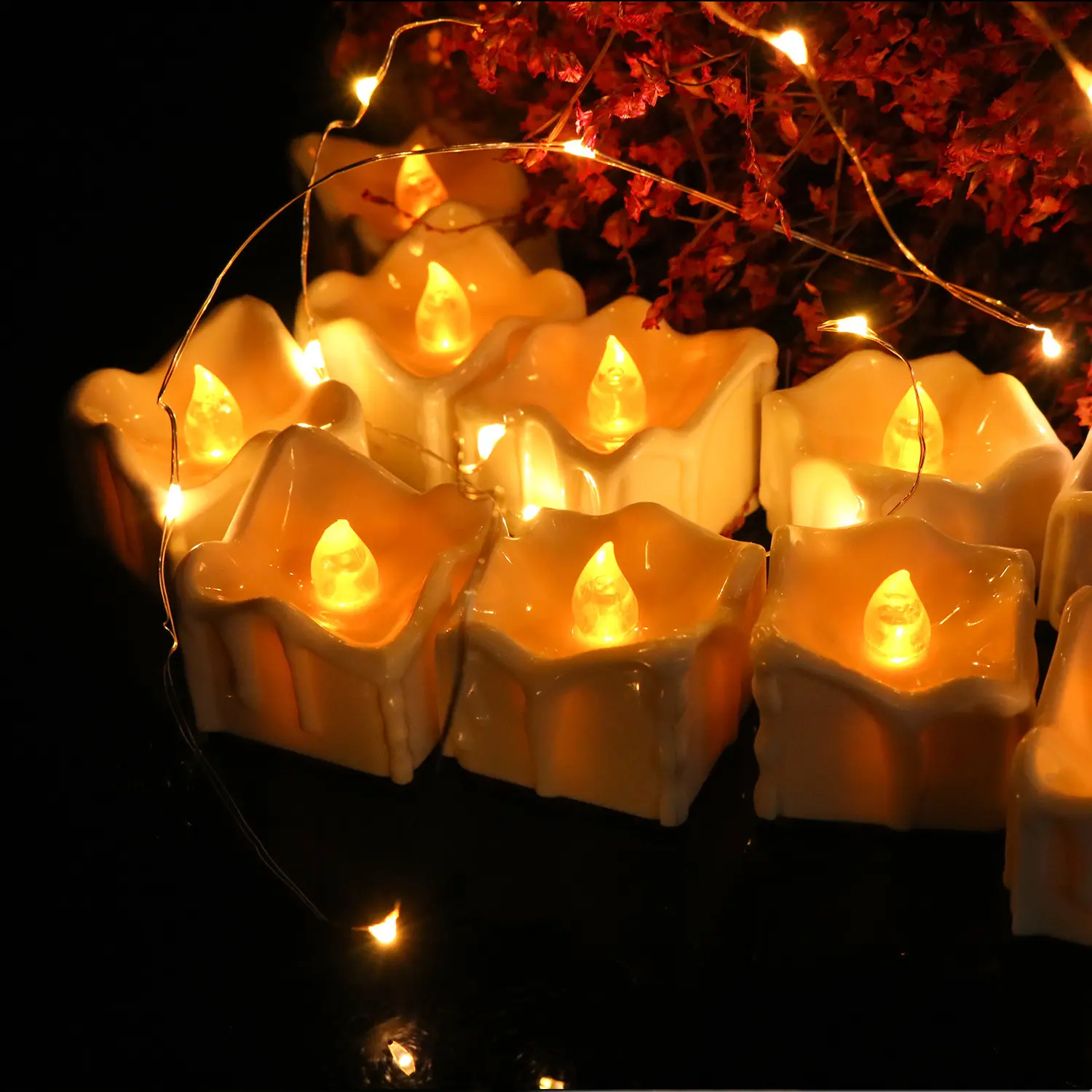 Terbaru Natal Baterai Remote LED Lilin Persegi Diwali Dekorasi Diya & Kuning Berkedip Flameless Teh