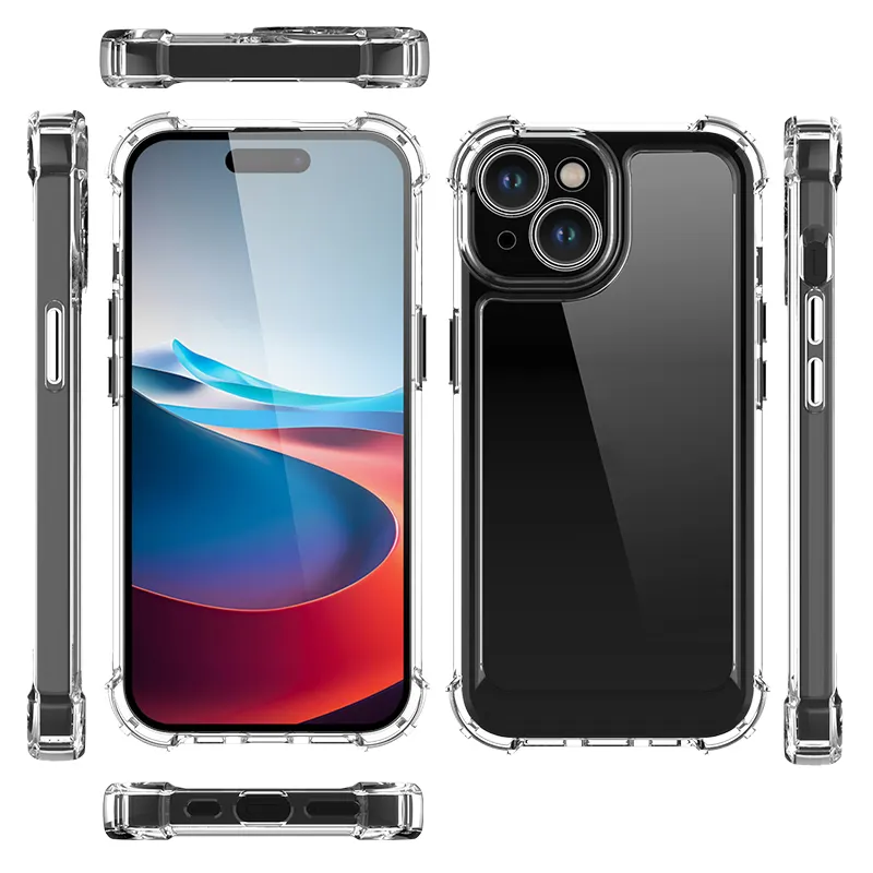 Grosir casing ponsel pelindung jatuh kualitas tinggi untuk iPhone 15 pro penutup ponsel bening TPU PC untuk iPhone 15 14 13