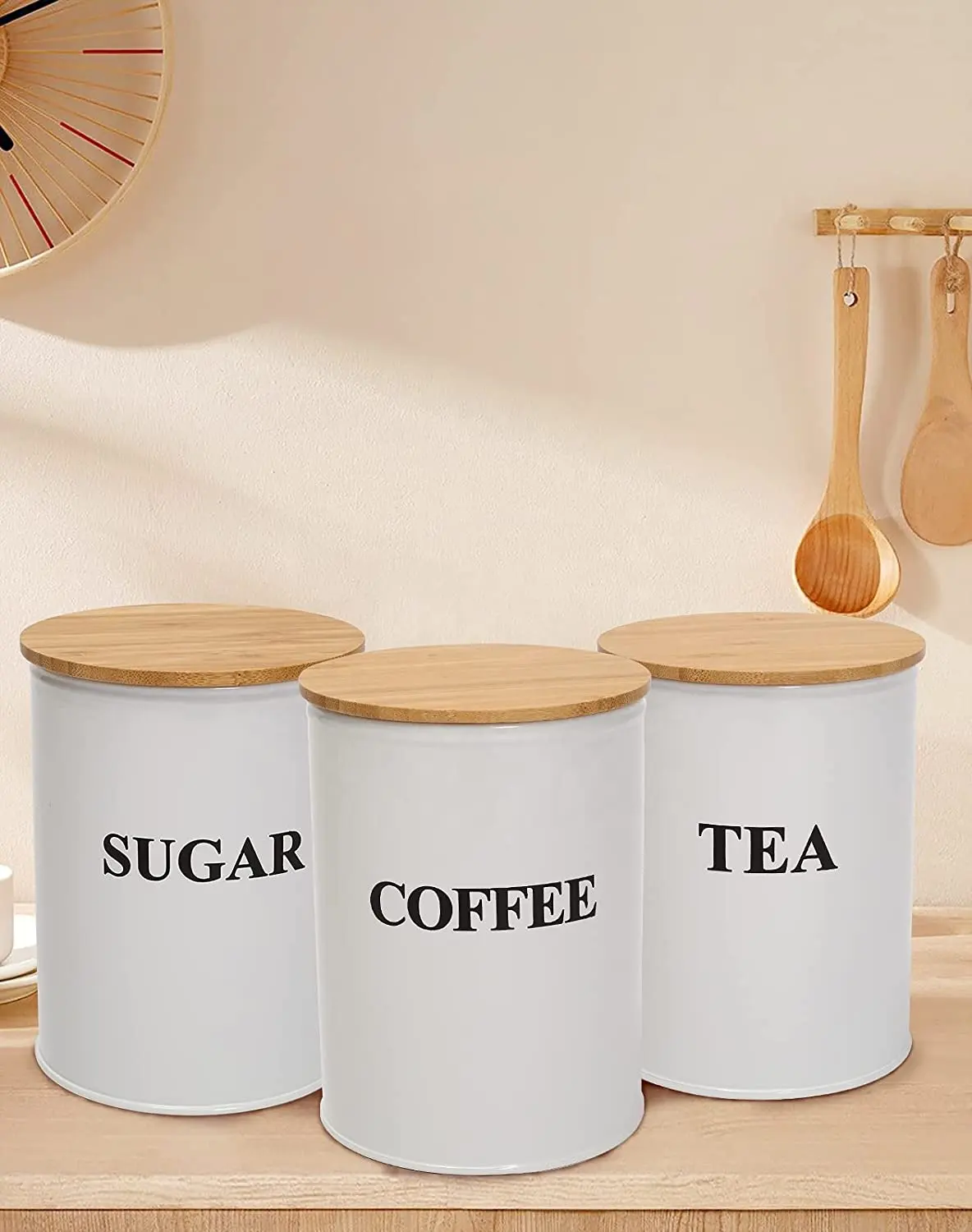 3-Pack Round Kitchen Canisters Set Tea Coffee Sugar Kitchen Tins Storage Set