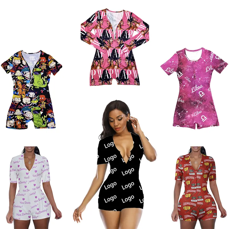 Verkäufer Großhandel Custom Printed Designer Entwerfen Sie Ihre eigenen erwachsenen Frauen Pyjama Onesie für Frauen Erwachsene mit benutzer definierten Logo Bulk