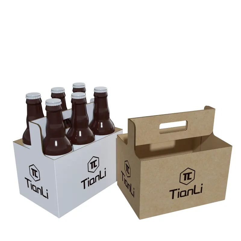 Eco Friendly Paper Bottle Holder White Cardboard Beer Soda Coffee Drink Carrier For Delivery Cups Holder Drink With Handle