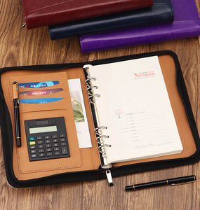 A5 6-Ring-Loseblatt-Business-Notebook aus PU-Leder mit Reißverschluss-Taschenrechner-Stift datei - Product Image 3