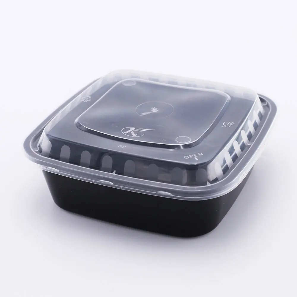 Una vez de contenedores de alimentos de calidad alimentaria de plástico cuadrado de comida rápida de embalaje de cajas de almuerzo para llevar con tapa