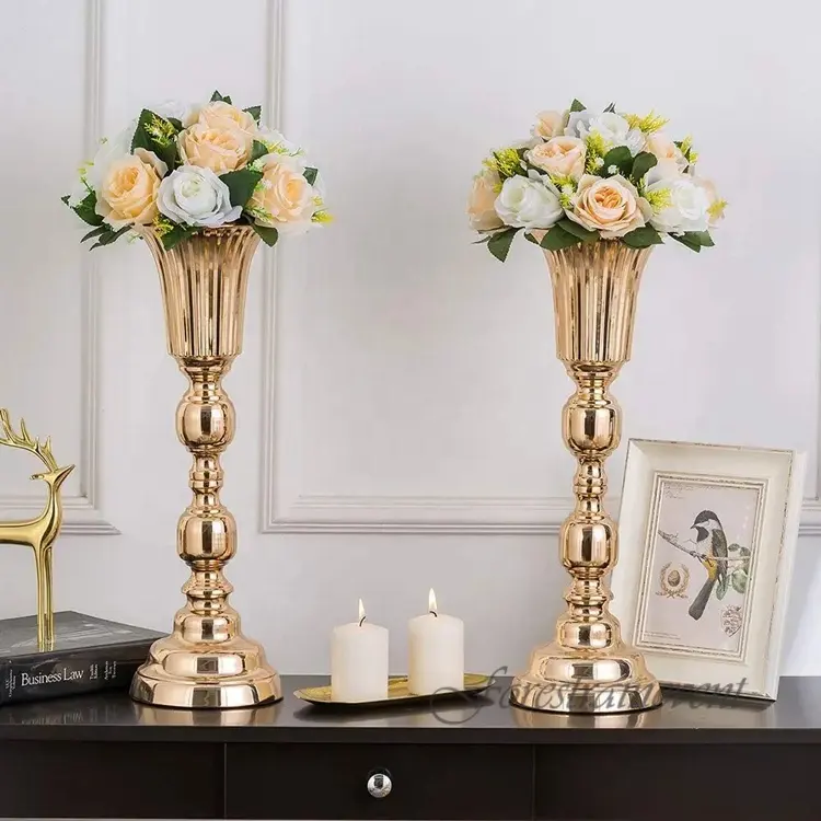 Centrotavola decorazioni oro decorazione matrimonio vaso decorazione fiori oggetti di scena alti vasi d'oro per centrotavola matrimonio