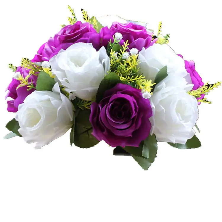 Table Artificial 15 Heads Silk Rose Artificial Silk Flower Ball Bouquets Centerpieces With Base For Wedding Party Home