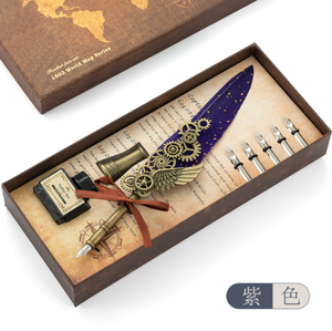 हॉट सेलिंग विंटेज पंख क्विल स्याही पेन ग्लास डिड पेन सेट 5 रिप्लेसमेंट नाइब्स 4 स्याही कैल्ग्राफी फाउण्डर पेन सेट - Product Image 1