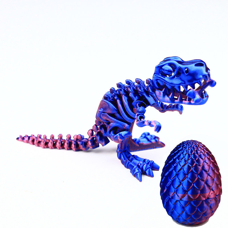 Tyrannosaure rex en soie rouge-bleu de 16 cm, œuf de dragon de 10 cm