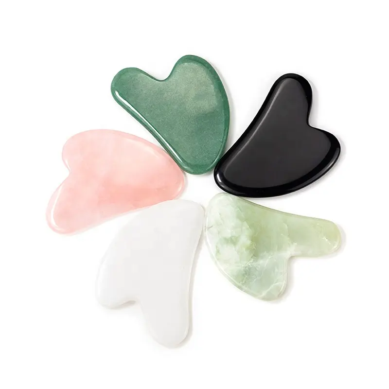 Placa de raspado para masaje Facial, piedra de Jade Natural en forma de corazón, negro, verde, rosa, blanco y púrpura, tablero Facial Gus Sha