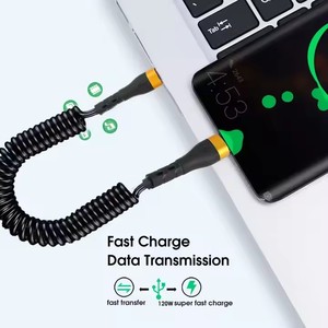 Dual USB <strong>C</strong> Coiled Cable Type <strong>C</strong> to Type <strong>C</strong> Mobile Phone Data Cable 120W Quick Charging Retractable Charger Cord - Product Image 4