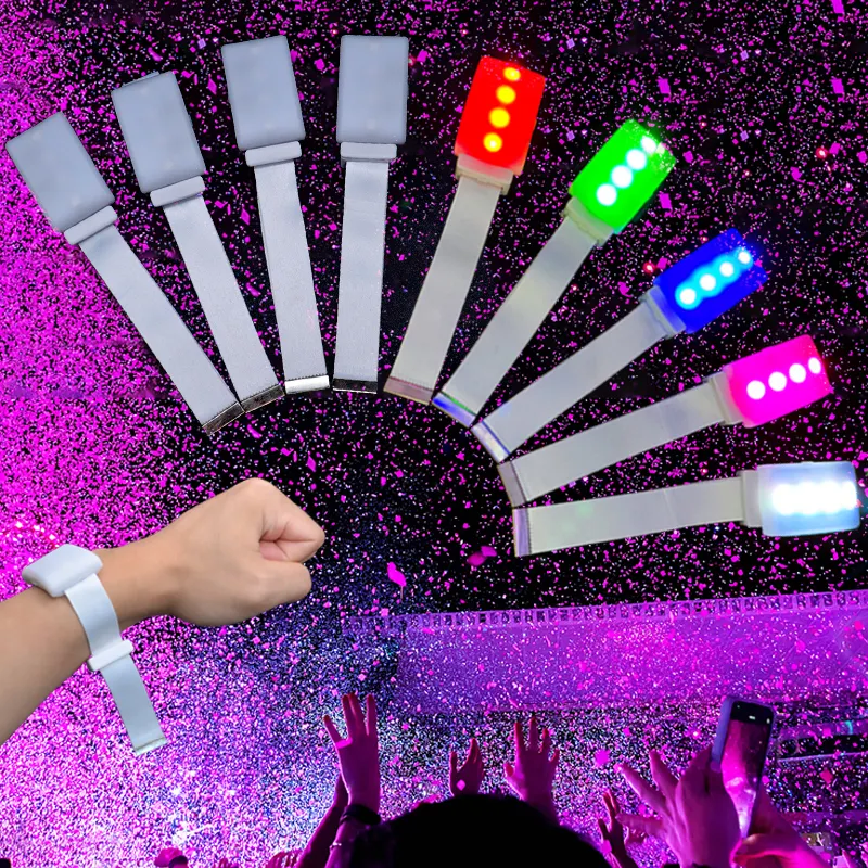 สายรัดข้อมือ DMX GLOW สายรัดข้อมือผ้านำแสง RGB ควบคุมด้วยรีโมทสำหรับงานคอนเสิร์ต