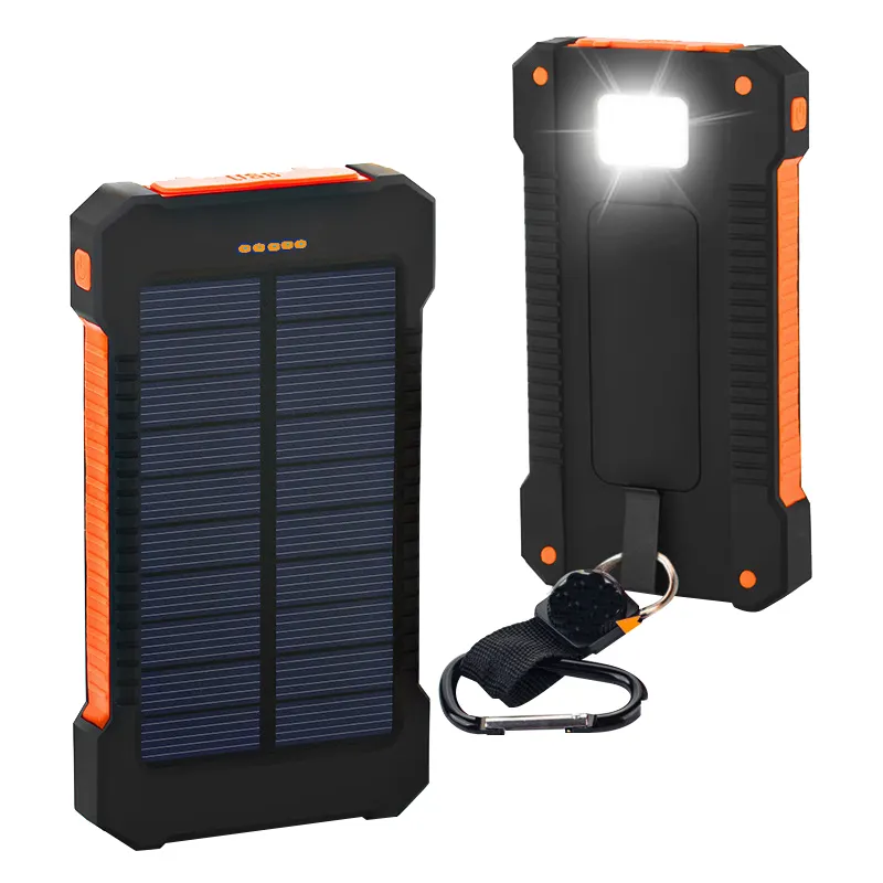 Presente personalizado com seu logotipo banco de energia solar, 12000 mah, bancos de energia solar e carregador usb com lâmpada de acampamento para smartphone
