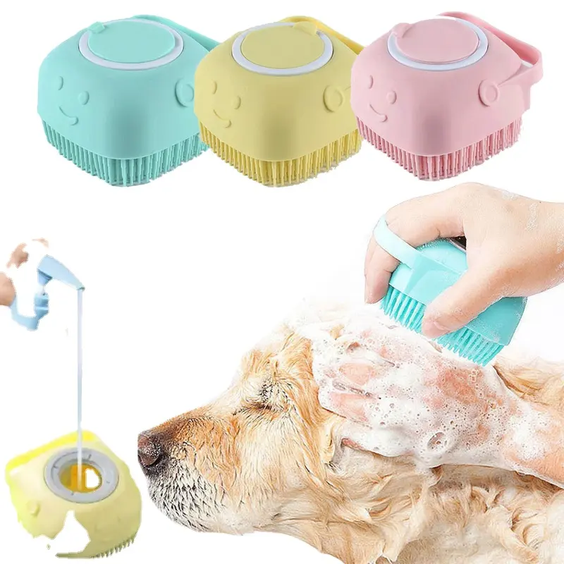 Spazzola da bagno per cani da bagno massaggio pettine in Silicone di sicurezza morbido con scatola per Shampoo accessori per animali domestici per gatti strumento per la cura della doccia