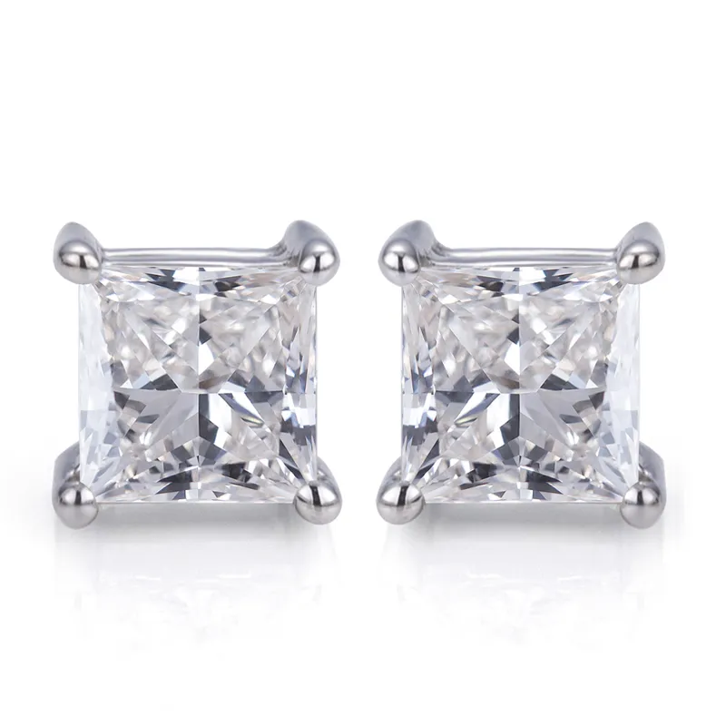 Messi Jewelry-pendientes cuadrados de oro blanco de 18K para mujer, aretes cuadrados de diamante cultivado con corte de princesa, 0,8 CT, FG VS