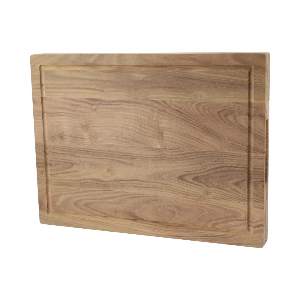 ジュースの溝とハンドルを備えたキッチンエッジグレインリバーシブル木製まな板用の大きなチーク材まな板