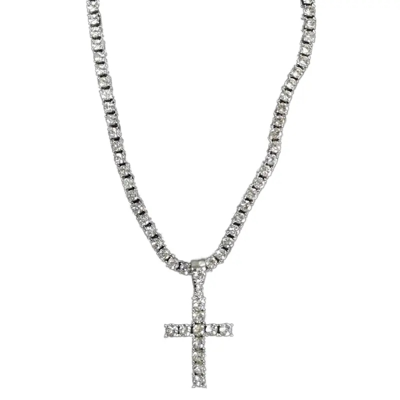 Iced Out 5MM Tennis Chain With Alloy And Rhinestones Hip Hop Cross Pendant Chokers Necklace