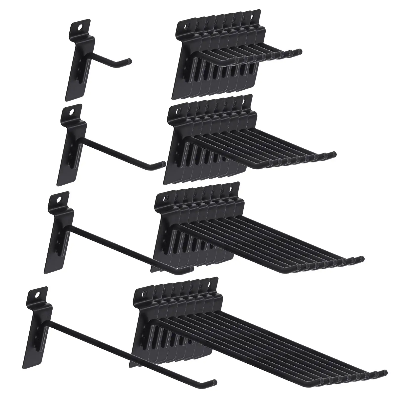 45 Degree Upturend End Slat Wall Hanger Hooks Assortment Kit Corrosion-Resistant Black Steel Garage Shop Retail Slatwall Hooks