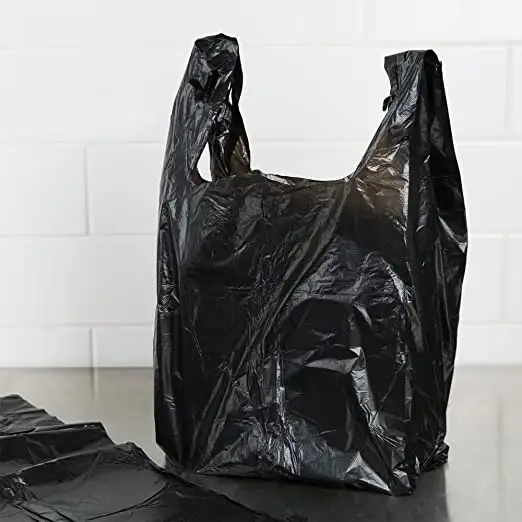 Disposable Black Plastic T Shirt Bags Custom Vest Plastic Shopping Bag With Own Logo