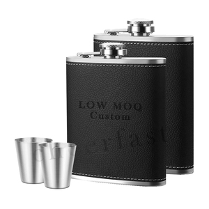 Tùy Chỉnh Whiskey Rượu Flagon Phễu Gift Set Thép Không Gỉ Rượu Du Lịch Đen Pu Da 6 7 8Oz Chai Rượu Vang Nồi Hip Flask - Product Image 2