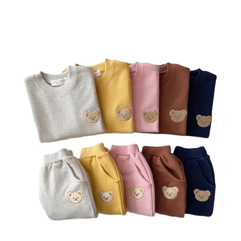 2023 autunno bambini a maniche lunghe in cotone cartone animato orso girocollo maglione + pantaloni a due pezzi completo bambina set