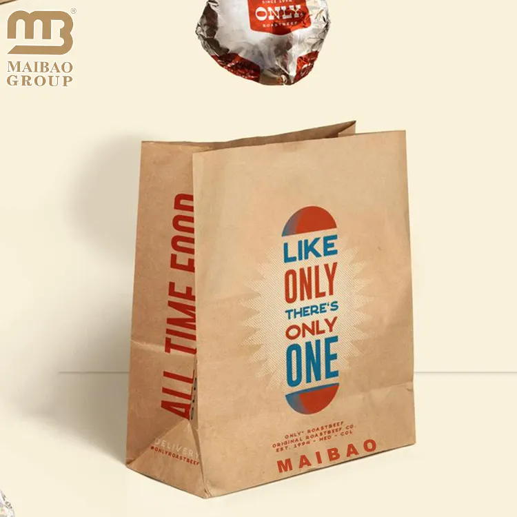 Custom print restaurant kraft paper bags for fast food take away fries fried chicken burger lunch delivery paper bags for foods